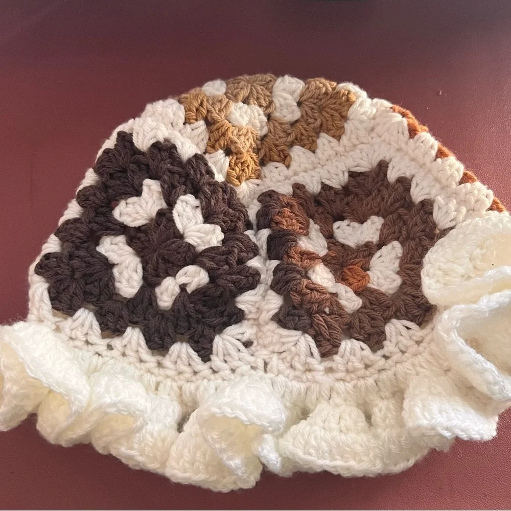 Crochet Granny Square Ruffle Hat